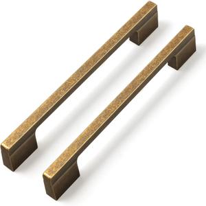 Goo-Ki Vintage Brass Drawer Handles 5 in (128mm) or 6-1/4 in (160mm) Hole Centers,6-Pack Antique Bronze Solid Cabinet Handles 1816-128-GT