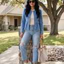 Dokotoo Cropped Jean Jacket Women Button Down Long Sleeve Collarless Cinched Waist Denim Jackets