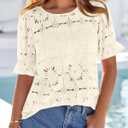 KIRUNDO Lace Tops for Women Blouses Dressy Casual Boho Eyelet Puff Short Sleeve Shirts Spring Summer Clothes Vacation Outfits (Yellow, S)