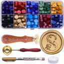 SWANGSA Letter Wax Seal Stamp Kit, 3D Floral Initial Alphabet S Sealing Stamp and 200pcs Sealing Wax Beads Kit for Wedding Invitations Cards Envelopes