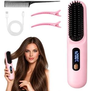 Go Brush Pro for Short Hair, 2026 Upgraded Cordless Straightening for Home Travel, Hair Straightener Brush for Women, Portable Electric Hot Comb with 1-Min Fast Heat, 4000mAh Type-C Rechargeable