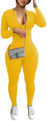 YeGine Women Long Sleeve Bodycon Jumpsuit Sexy Rompers One Piece Zip Up jumpsuits Medium