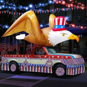 10.5Ft Long 4th of July Inflatable Flying Bald Eagle, Blow Up Eagle on The Car with Led Lights - for Patriotic Parade, Memorial Day and Independence Day Decoration