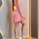 Women's Halter Mini Dress with Built-in Shorts Flowy Sleeveless Tie Back Ruffle Ruched Vacation Short Dress-pi-M Pink (Pink, M)