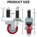 Finnhomy 3 Inch Caster Wheels for Prep Table Set of 4 Heavy Duty Swivel Expanding Stem Casters Fit 7/8" and 1" Tube Leg Industrial Locking Wheels for Stainless Steel Table/Cart/Worktable Leg, Red