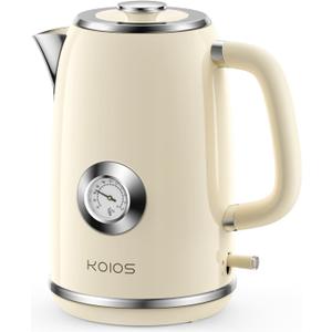 Electric Kettle 1.8L with Temperature Gauge, 1500W Fast Boiling Electric Tea Kettle, 100% Stainless Steel Retro-Style Hot Water Kettle Electric - Glowing LED Light, Auto Shut-Off & Boil-Dry Protection (Beige)