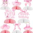 Jollyboom Tutu Cute Birthday Decorations, 8pcs Ballet and Bows Party Decoration She S Tutu Cute Table Honeycomb Centerpiece for Ballerina Birthday Party Dancing Girl