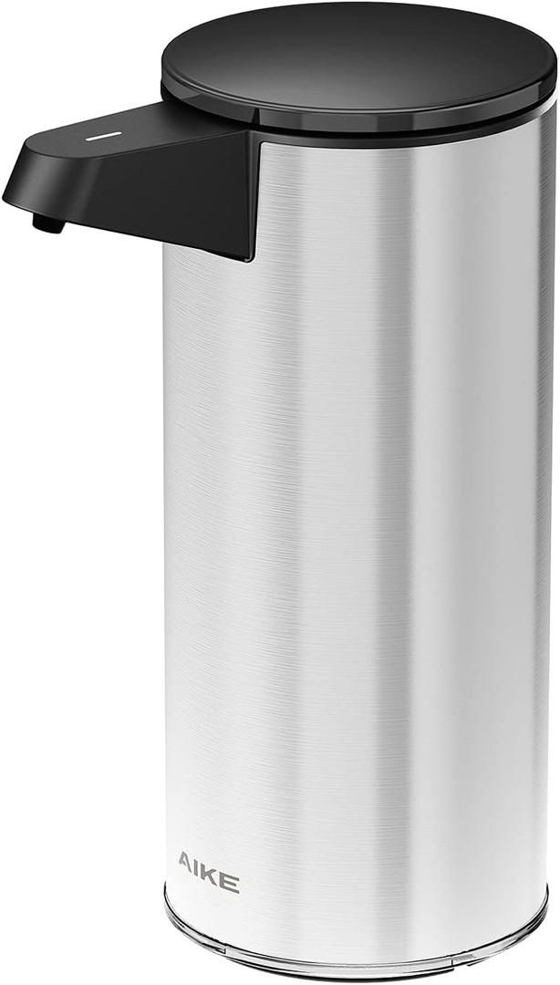 AIKE 9.5 oz. Rechargeable Automatic Sensor Liquid Soap Dispenser Pump, Brushed Stainless Steel, Model AK1333 (Brushed Nickel)