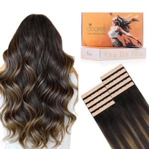 DOORES Tape in Hair Extensions, 10pcs 35g 18 Inch Balayage Dark Brown to Chestnut Brown Mini Tape Weft Extensions Invisible Remy Real Human Hair DIY Seamless Flexible Wear Silky Straight