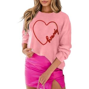 SELINK Women's Valentines Sweater Crew Neck XOXO Heart Print Casual Long Sleeve Pullover Tops Sweaters (M)