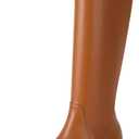 vivianly Women's Chunky Heel Knee high Boots Zipper Square Toe Platform Booties (6, Brown-platform-2.36in Heel)