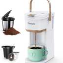 Single Serve One Cup Coffee Maker, for K Cups and Grounds, Mini Coffee Maker with Portable Handle, 6 to 12 Oz Brew Size, for Travel, Camping, Office, RV and Dorm, 120V, White and Brown