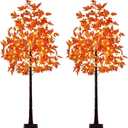 Set of 2 6FT 120LED Artificial Lighted Maple Tree Warm White Fall Decorations Indoor Outdoor, Orange