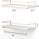 Shario White Floating Shelves - Set of 2, Wall Mounted Hanging Shelves with Golden Towel Rack, Decorative Storage Shelves for Bathroom, Kitchen, Living Room & Bedroom (White Gold, 15.7 Inches) | Hanging Shelves, for Bathroom, Kitchen, Living Room, Bedroom
