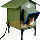 Heated Cat House for Outside Outdoor Cat House with Elevated Base Cat-Attracting Eave Design Feral Stray Shelter Weatherproof in Winter Garage Yard Porch, Size Small