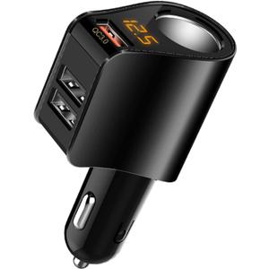 LIHAN Cigarette Lighter Socket Adapter, Car Charger QC3.0, 12V/24V Outlet Plug Splitter with Multi USB Ports, Voltmeter Compatible for iPhone, Galaxy, GPS