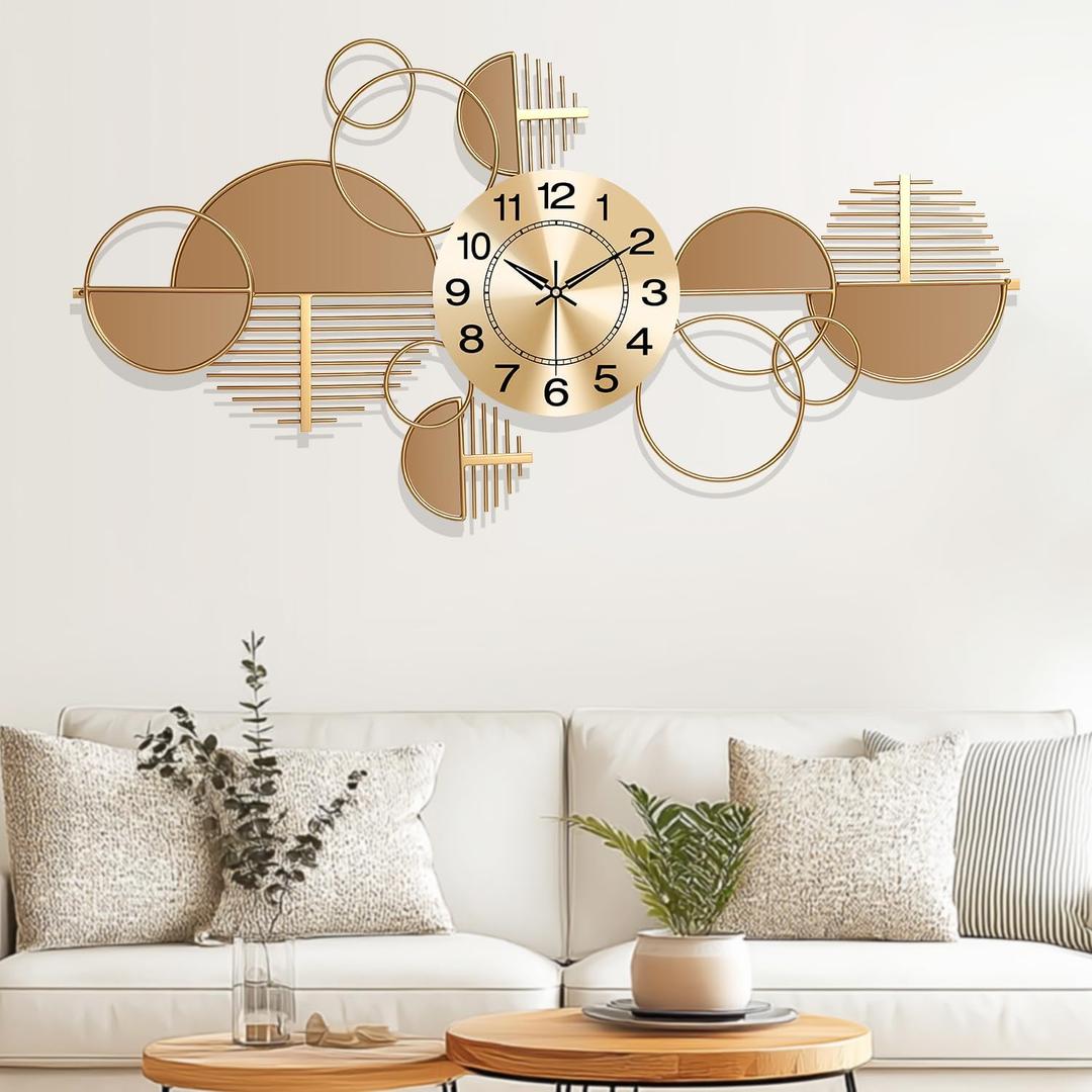 Large Wall Clock,Modern Silent Non-Ticking Metal Wall Art Wall Clocks Battery Operated, Horizontal or Vertical Hanging Clock for Living Room, Kitchen, Bedroom, or Office Wall Decor (34") (Rose Gold)