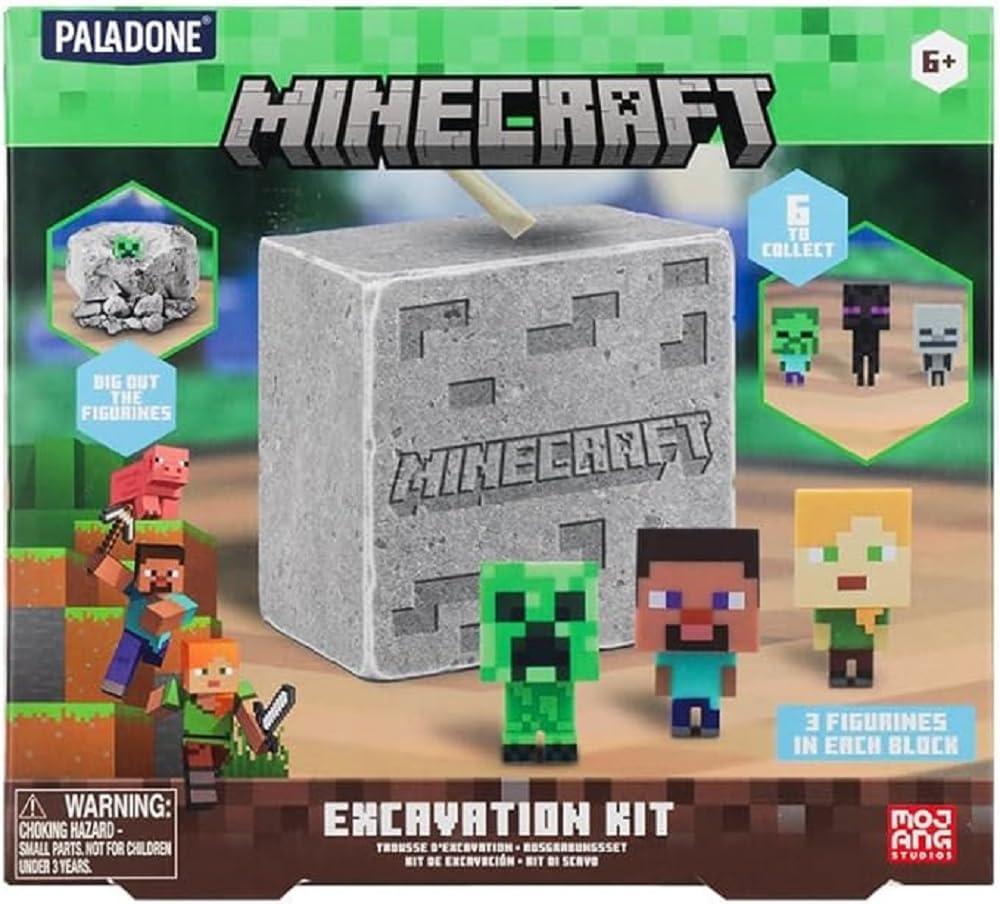 Paladone Minecraft Official Licensed Excavation Kit for Kids, Gamer Decor and Gift for Boys and Girls, 3 Iconic Gaming Characters Included, Interactive Dig Toy
