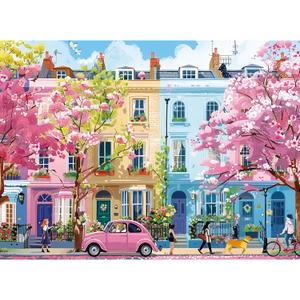 500 Pieces Jigsaw Puzzles for Adults, Beautiful Spring Puzzle for Teens Adults Elderly, Blooming Street City Puzzle 500 Pieces, Cute Puzzles with Letters on Back, Challenging Family Game Gifts,20.5x15in