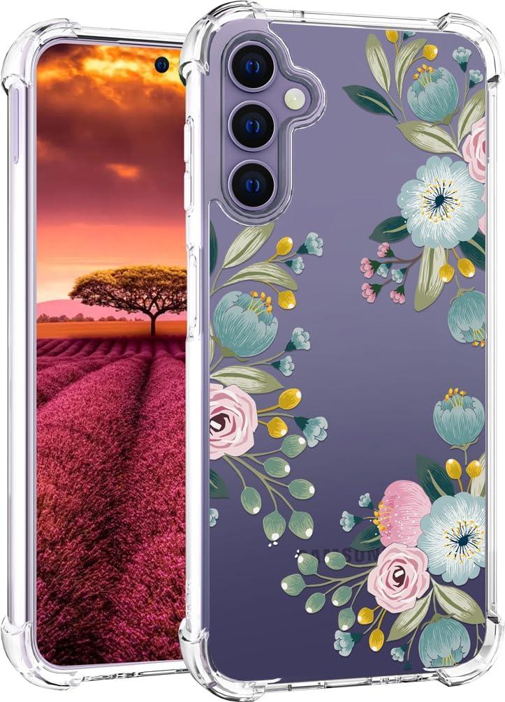 Compatible with Samsung Galaxy S24+ Plus & S25+ Plus Case Designer Cute Clear for Women,Cool Transparent Silicone Phone Cases Cover - Green Flower Vines