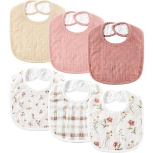 POIKSHARK 6-Pack Muslin Baby Bibs for Unisex Boys Girls, Cotton Baby Drool Bibs, Drooling and Teething Bibs for Infant
