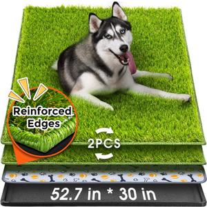 Hompet Dog Grass Pad with Tray Large, 52.7"x30", 2 Reusable Artificial Turf for Dogs Potty, Waterproof Non-Slip Washable Pee Pads, Quickly Absorbency Portable Dog Litter Box for Indoor/Outdoor Use