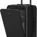 LEVEL8 Road Runner Pro Carry-On Luggage, 20 Lightweight PC Hardside Suitcase with Wheels, Spinner Trolley for Luggages with Front Compartment, Tsa Lock, Black