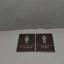 Men and Women Restroom Sign with Braille, 2pcs Restroom Sign for Business Bathroom Signs with Double Sided Tape for Business Company Home Hotel Shopping Mall (Brown)