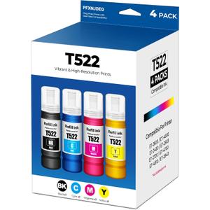 522 Ink Refill Bottles Eco Tank ET-2800 ET-2400 ET-4800 Ink Refill Compatible for E-pson 522 Ink Refill Bottles 4-Pack for ET-2800 ET-2400 ET-4800 ET-2400 ET-2803 ET-2720 ET-4700 ET-4810 2840 Printer