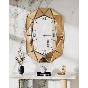 Mirrored Wall Clock Decorative: Large Oval Diamond Shape Silver Vanity with Brown Glass Mirror Beveled Frame Edge 40x28 inch Modern Home Art Deco for Living Room Dining Room Mirrored Wall Clock Decorative: Large Oval Diamond Shape Silver Vanity with Brown Glass Mirror Beveled Frame Edge 40x28 inch Modern Home Art Deco for Living Room Dining Room
