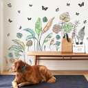 Palm Leaves Wall Decals Boho Tropical Leaves Wall Sticker Removable Green Plant Leaf Walls Decal Peel and Stick Tropical Leave Butterflies Vinyl Art Mural for Bedroom Living Room TV Background Decor