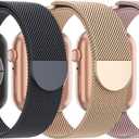 3 Pack Mesh Metal Band Compatible with Apple Watch Band 38mm 40mm 41mm 42mm 44mm 45mm 46mm 49mm, Stainless Steel Magnetic Loop Strap for iWatch Ultra 3 2 1 Series 11/10/9/8/SE/7/6/5/4/3 Men Women (I-Space Grey/Champagne Gold/Rose Gold)