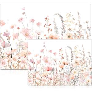 LemonRoad 2 Pcs Pink Floral Tempered Glass Cutting Board Set, 12" x 16" & 8" x 12", Decorative Glass Cutting Boards for Kitchen Counter with Anti-Slip Feet, Dishwasher Safe Countertop Protector