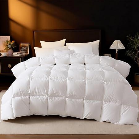 DROVAN Goose Feather Down Fiber Comforter Twin Size - 100% Cotton Duvet Insert with 8 Corner Loops - Luxurious All-Season Hotel Collection, 68x90 Inch