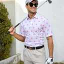 Fanient Men Golf Polo Shirts Short Sleeve 3D Printed Dry Fit Moisture Wicking 4-Way Stretch Summer Athletic Polo Shirts (White, S)