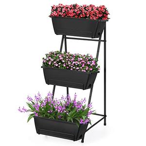 Vertical Raised Garden Bed 3 Tier Elevated Garden Planters Stand Up Garden Planter Box with Drainage Holes for Outdoor Indoor Plants Herbs Flowers Vegetables, Black