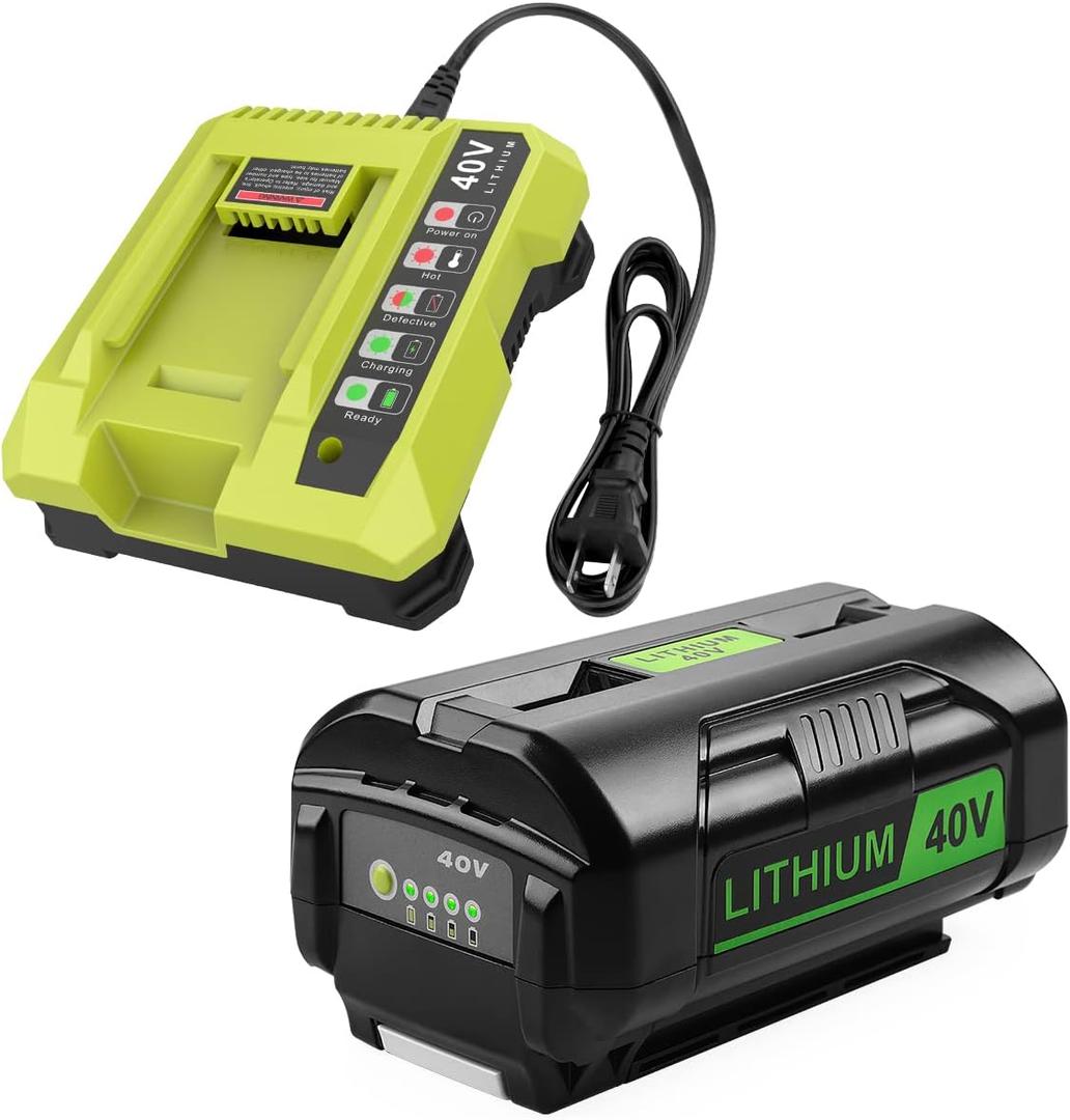 ANTRobut 6.5Ah Replacement Ryobi 40V Battery and Charger Kit for Ryobi 40V Lithium-Ion Battery OP4026 OP40601 OP4050A OP4040 OP4030 OP4050 with OP401 Ryobi-40V Charger