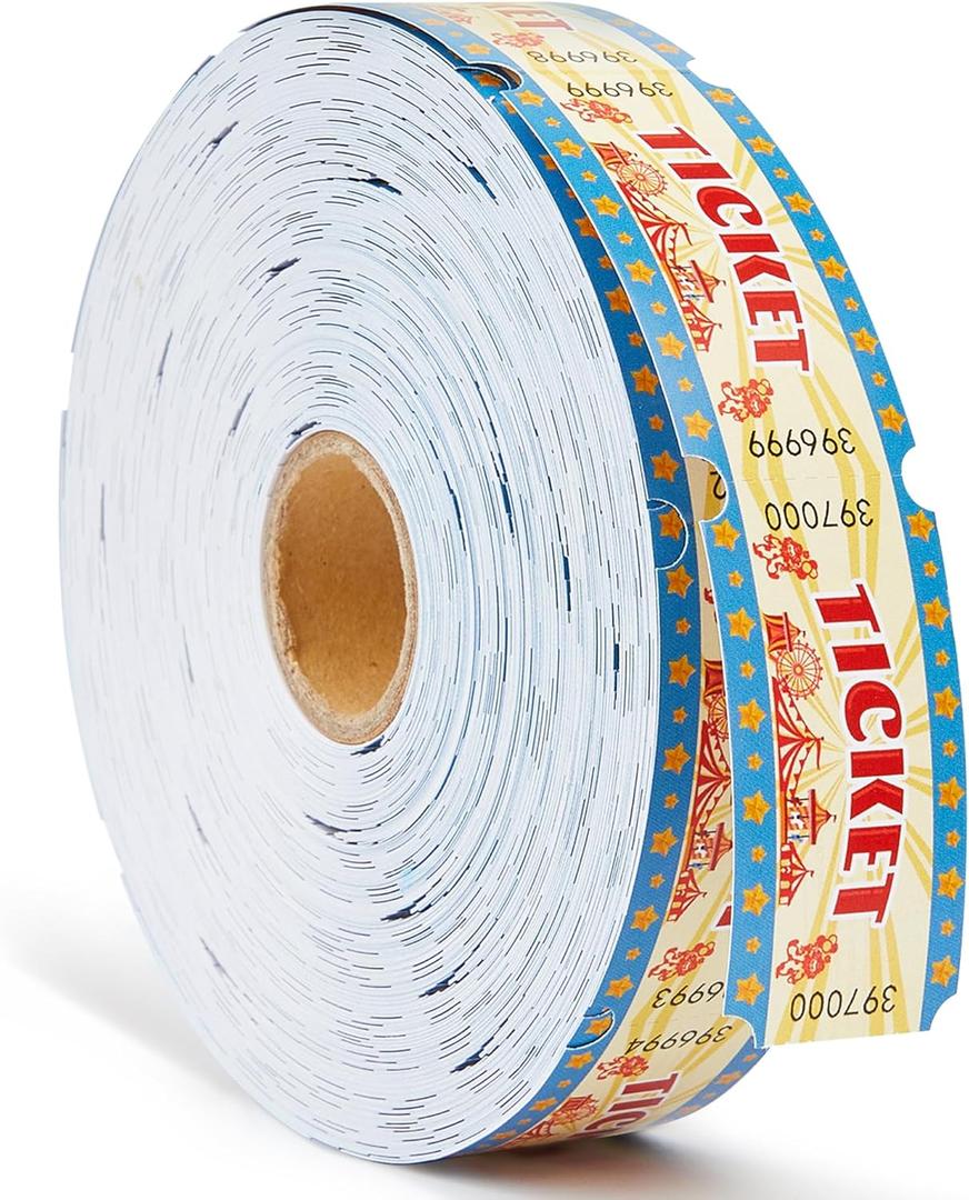 Carnival Tickets Single Roll Raffle Tickets for Events, Classroom or School Carnivals, Family Games, Door Prizes (1000 Pcs)