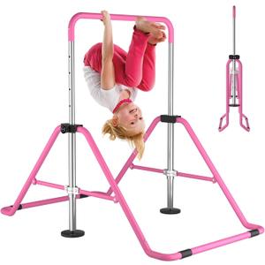 Kids Gymnastics Bar Gymnastic Equipment for Home Adjustable Height Gymnastic Training Bar Gymnastic Stuff for 3-7 Years Old Girls (Pink)