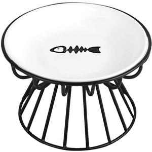 Cat Bowls, Elevated Cat Bowl, Raised Ceramic Dish with Metal Stand, Pet Water or Food Feeding Station for Indoor Cats, Kitten, Puppies and Small Dogs, Dishwasher Safe