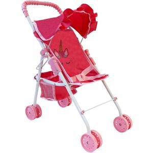 My First Baby Doll Stroller for Toddlers 3 Year Old Girls, Little Kids | Folding Baby Stroller for Dolls, Toy Stroller for Baby Dolls with Bottom Storage Basket, Foldable Frame, Canopy, Seatbelt (Unicron)