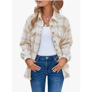Womens Shacket Jacket Oversized Plaid Flannel Button Down Shirt Jackets Long Sleeve Coats Size Large