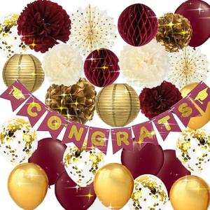 Graduation Decorations Maroon Gold 2026/Burgundy Gold Graduation Decorations Burgundy Balloons/Maroon Grad Congrats Banner/Burgundy Grad Party ASU Fsu