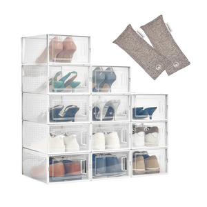 HomeBuddy Shoe Organizer for Closet - 12 Pack Shoe Boxes Clear Plastic Stackable Bins, Clear Shoe Boxes Stackable with Lids, Sneakers Storage Case, Zapateras Organizer for Shoes, Closet Shoe Organizer