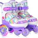 SULIFEEL Rainbow Unicorn 4 Size Adjustable Light up Roller Skates for Girls Boys for Kids (X-Small - Toddler, Z Toddler Purple)