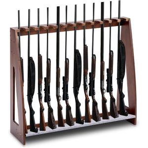 Yousoontic Indoor Gun Racks, Floor Standing Rifle Rack Wooden Freestanding Vertical Shotgun Display Stand with Soft Padding Safe Heavy Duty Gun Storage for Home Garage Office (Hold 12 Guns, Walnut)