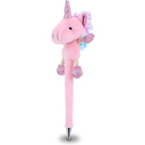 DolliBu Pink Unicorn Plush Pen  Fluffy Stuffed Animal Unicorn Writing Pen, Black Ballpoint Pens for Kids and Adults, FantasyThemed Ink Pens for School  7.5 Inches