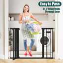 keny 29.7"-46" Baby Gate for Stairs, Auto Close Dog Gates for Doorways, Pressured Mounted No Drilling Pet Gate Extra Wide, One-Hand Opening Dual Lock Stair Gate, Indoor Kids Necessities, Black