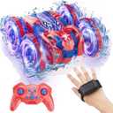 4WD Waterproof RC Car, 2.4 GHz Land & Water Remote Control Car Remote Control Boat for kids, 360Rotation RC Truck Stunt Cars with LED Lights, Boys Girls Gifts All Terrain Water Beach Pool Toy (Blue-dual Control)