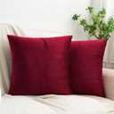 HWY 50 Burgundy Red Velvet Throw Pillow Covers 18x18 Inch, Pack of 2 Soft Cozy Solid Decorative Luxury Cushion Cases for Couch Sofa Bed Living Room Bedroom